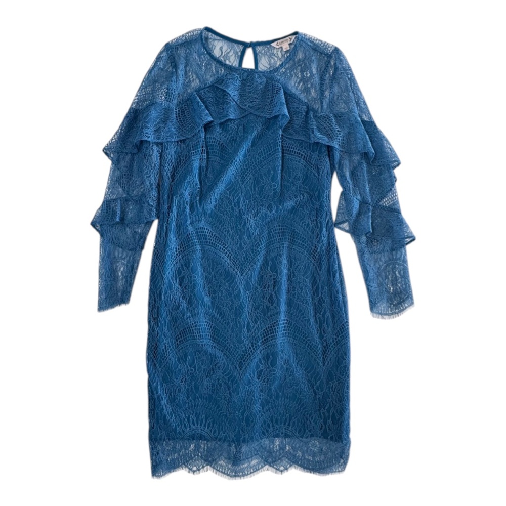 NANETTE LEPORE - LONG SLEEVE MINI DRESS - LACE - TURQUOISE BLUE - 4 - NEW NO TAG